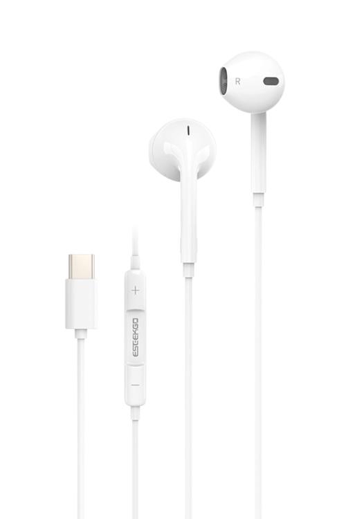 Eseekgo USB-C Wired Earphones, HiFi Audio Type-C Headphones with Built-in Microphone White E20C