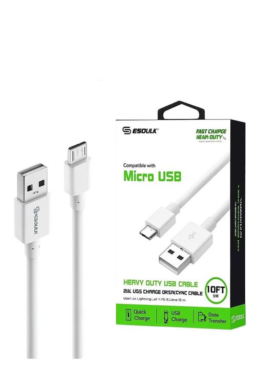 Esoulk 10FT 2A Micro USB Cable White EC38MPU