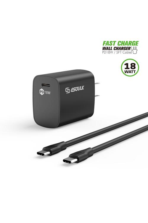 Esoulk 18W Combo PD Wall Charger & 5FT C to C Wholesale Cable-EC35P-CC