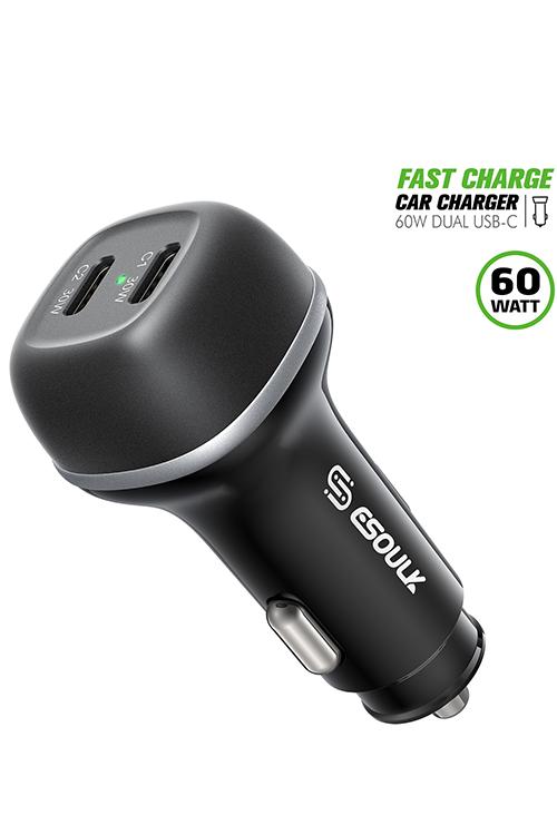 Esoulk 60W PD Dual USB-C Car Charging Plug EK2004BK