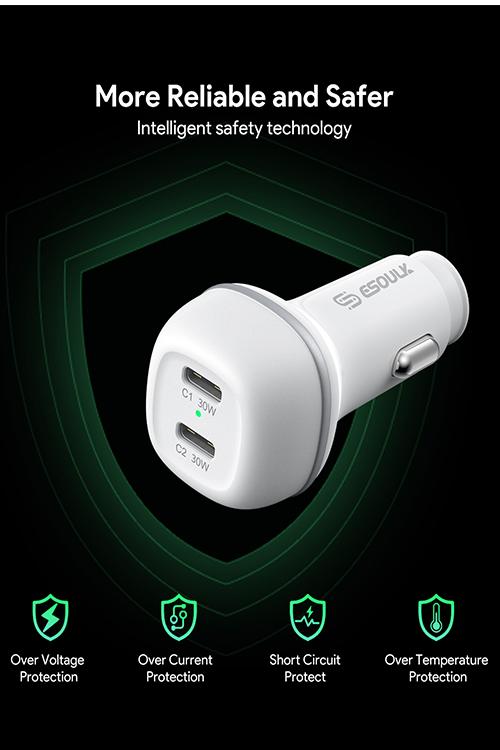 Esoulk 60W PD Dual USB-C Car Charging Plug EK2004WH