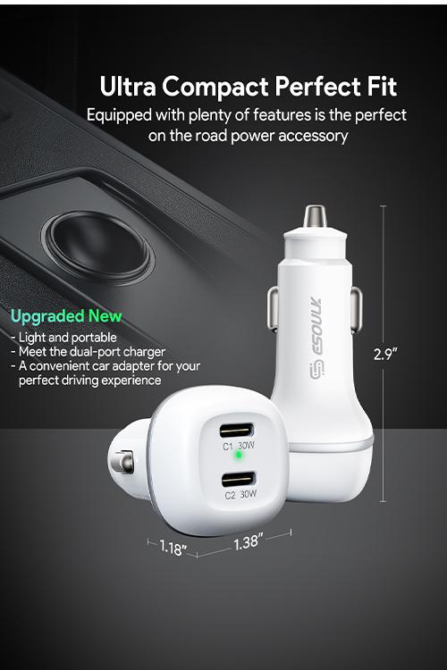 Esoulk 60W PD Dual USB-C Car Charging Plug EK2004WH