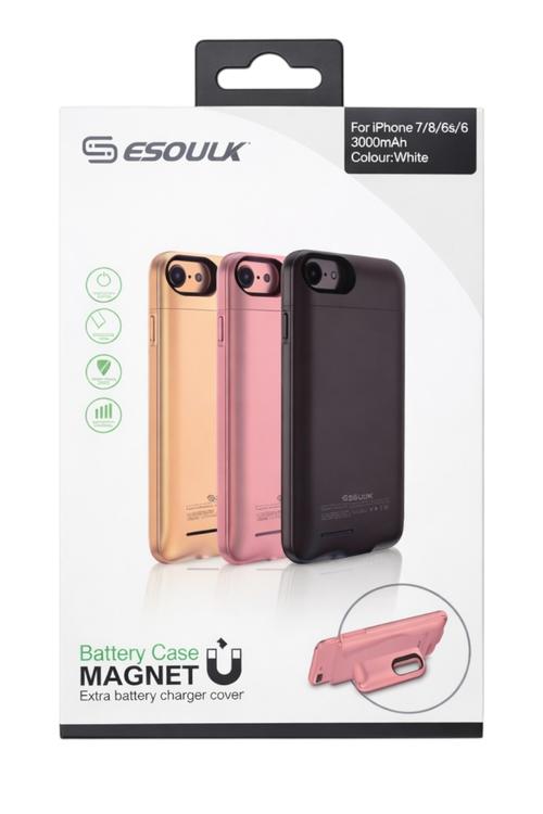 Esoulk Magnetic Battery Case 3000mAh Extra Battery Charger Cover for iPh 6/6S/7/8 White EP10P