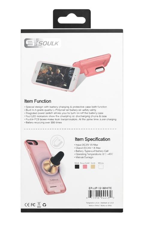 Esoulk Magnetic Battery Case 3000mAh Extra Battery Charger Cover for iPh 6/6S/7/8 White EP10P