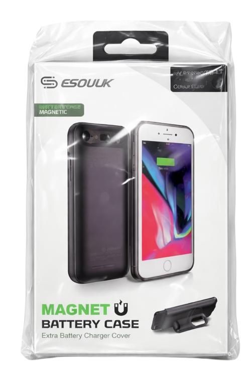 Esoulk Magnetic Battery Case 3000mAh Extra Battery Charger Cover for iPh 6/7/8 Black EP10P