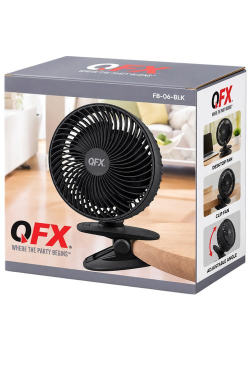 QFX Rechargeable 2in1 Clip and Desk Fan, Black FB06BLK