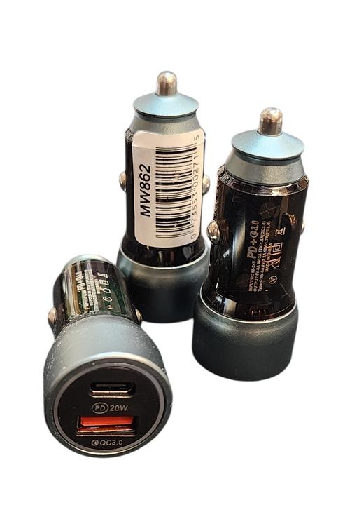 Fast Charging PD QC 30W Chrome Car Charger MW862