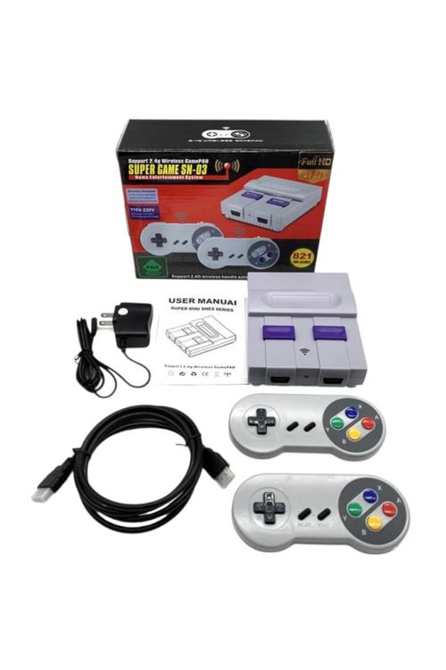 Full HD Mini Retro Game Console with 2.4G Wireless Controllers 821 Games SN03
