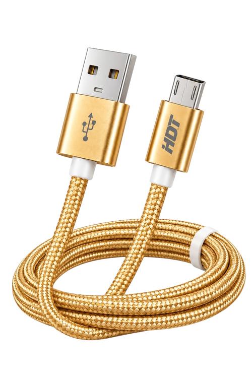 HDT 3FT Braided Micro USB Charging Cable Gold