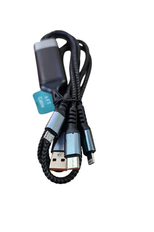 High Quality 100W 3in1 Cable with Type-C, Iphone, And V9 MW851