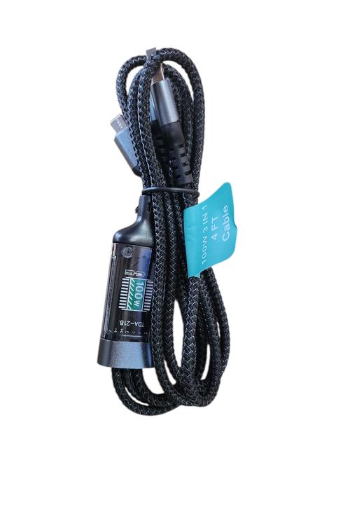 High Quality 100W 3in1 Cable with Type-C, Iphone, And V9 MW851