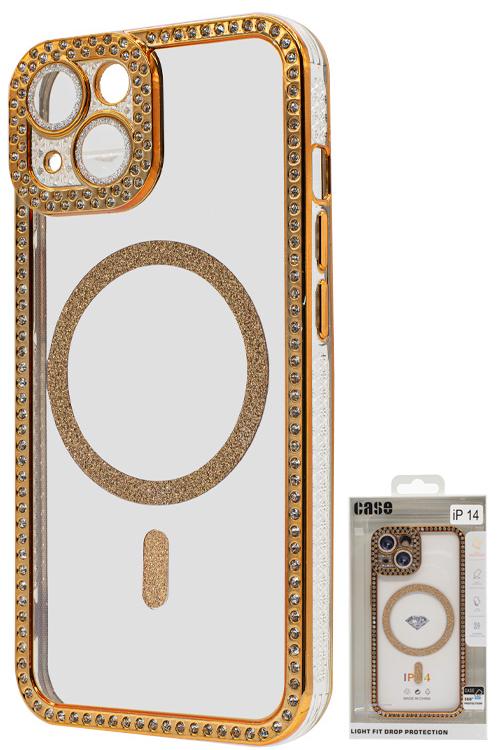 Iphone 14 Bling Mag Case Wholesale Gold