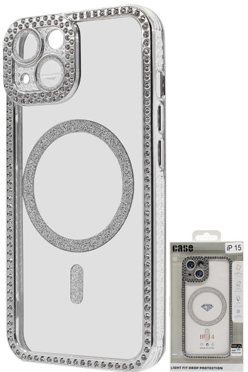 Iphone 15 Bling Mag Case Wholesale Silver