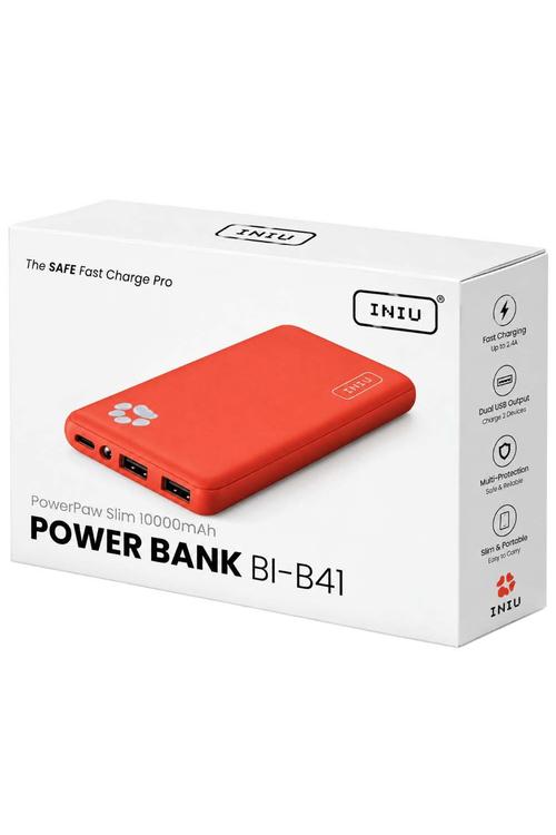 Iniu BI-B41 10,000mAh Slim Power Bank with Dual USB Ports Orange B41