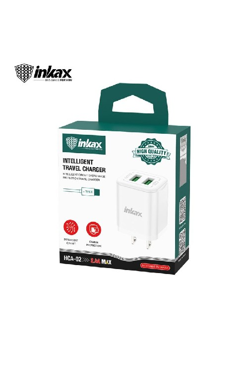 Inkax Dual Wall Plug 2.4A With Type-C Cable HCA02TC