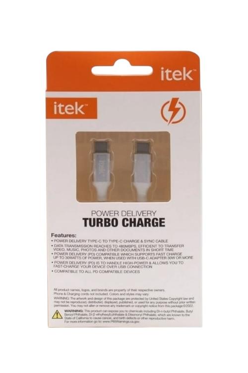 Itek 4FT Turbo Charge Type-C to Type-C Nylon Braided Cable White TCCC