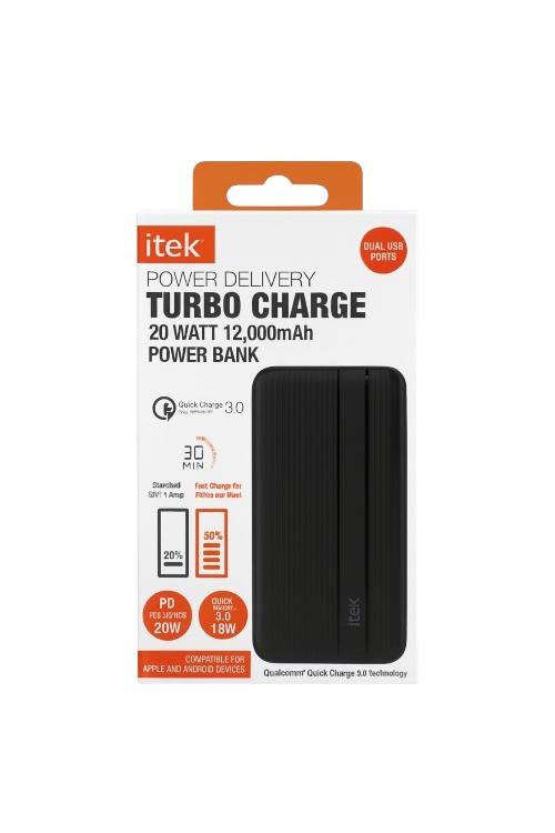 Itek Turbo Charge 20w PD 12000mAh Power Bank Black TCPB