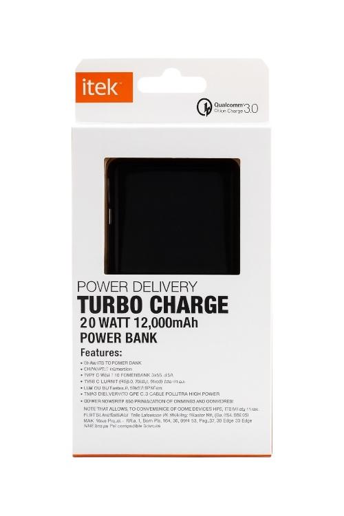 Itek Turbo Charge 20w PD 12000mAh Power Bank Black TCPB