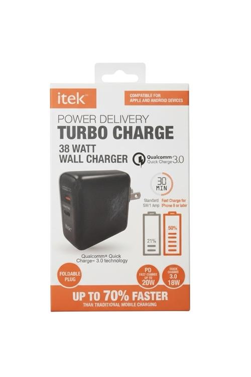 Itek Turbo Charge 38w Wall Charger Black TC3W