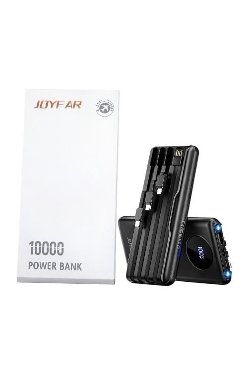 Joyfar 10000mAh Portable Power Bank with Built-In 4 Charging Cables Black B0D7W364J8