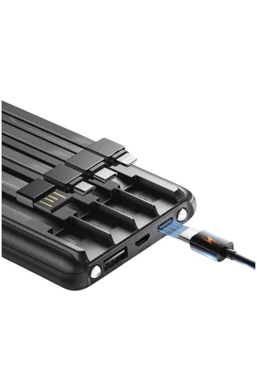 Joyfar 10000mAh Portable Power Bank with Built-In 4 Charging Cables Black B0D7W364J8