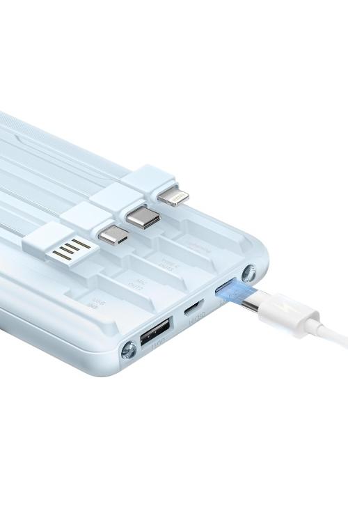 Joyfar 10000mAh Portable Power Bank with Built-In 4 Charging Cables Blue B0DDC9RLHY