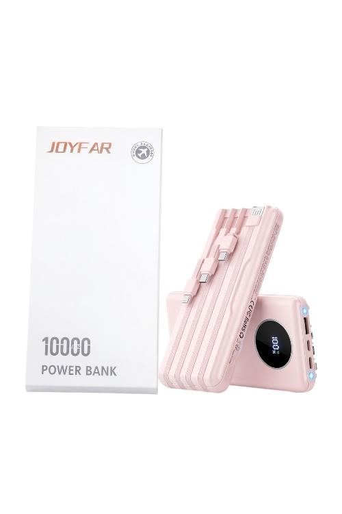 Joyfar 10000mAh Portable Power Bank with Built-In 4 Charging Cables Pink B0DDCDQ9JG