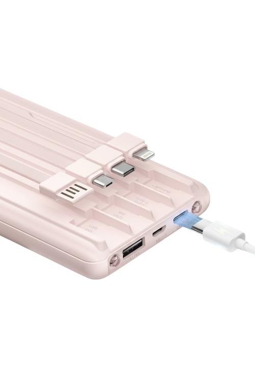 Joyfar 10000mAh Portable Power Bank with Built-In 4 Charging Cables Pink B0DDCDQ9JG