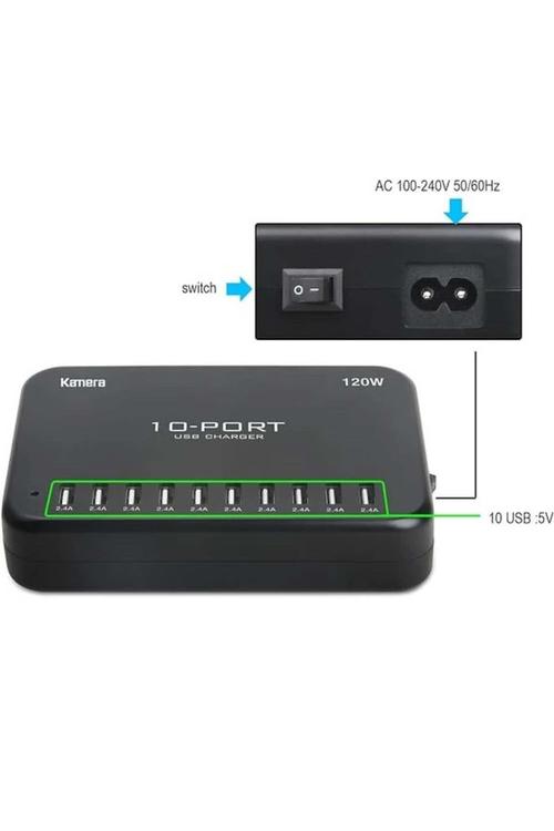 Kamera 120W 10-Port Smart USB Charging Station for Smartphones and Tablets
