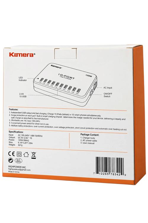 Kamera 120W 10-Port Smart USB Charging Station for Smartphones and Tablets