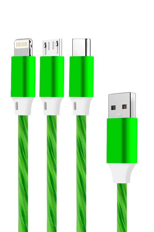 LED 3 IN 1 Cable With Light 3N1L Green