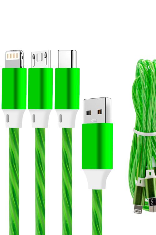 LED 3 IN 1 Cable With Light 3N1L Green