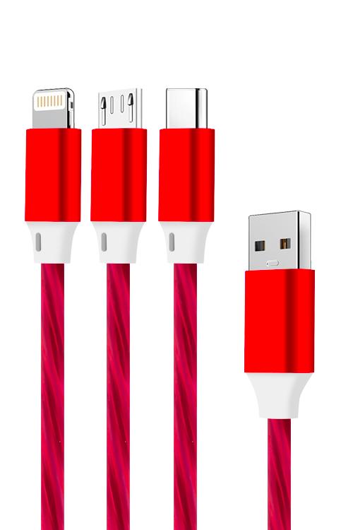 LED 3 IN 1 Cable With Light 3N1L Red