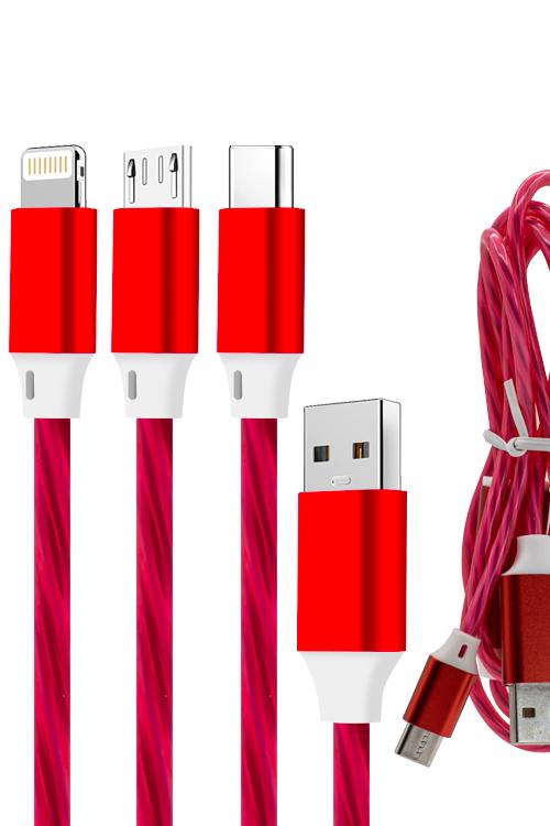 LED 3 IN 1 Cable With Light 3N1L Red