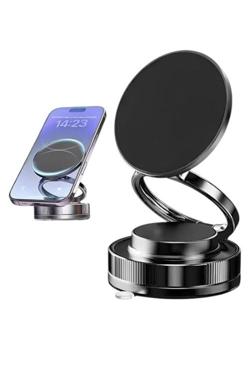 Magnetic Vacuum Phone Stand 360° Rotation Strong Suction One-Hand Use Black T28