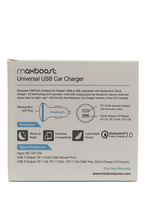 Maxboost Qualcomm Quick Dual USB Car Charger