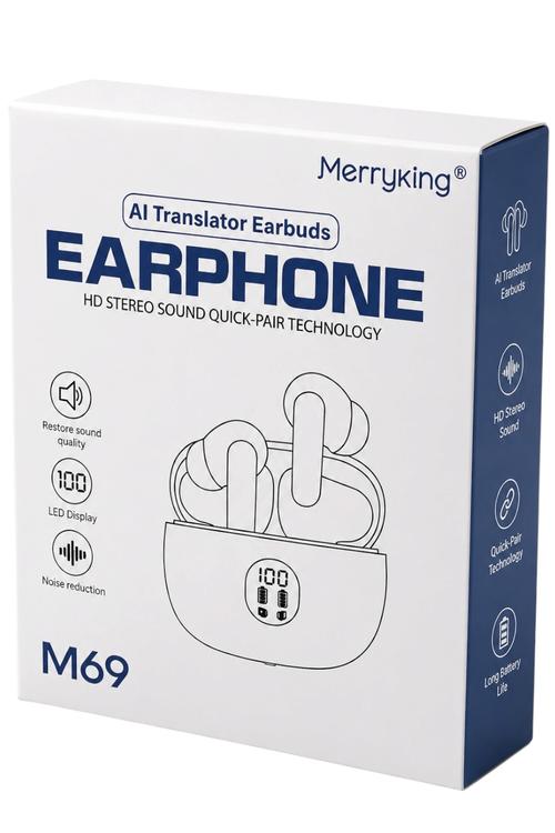 Merryking AI Translator Wireless Earbuds with LED Display M69