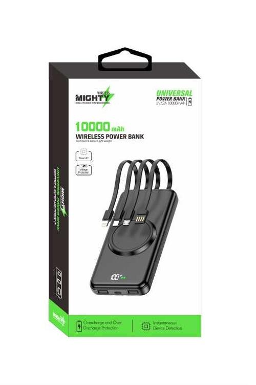 Mighty 10,000mAh 4 in 1 Cable Wireless Charging Power Bank Black YM368