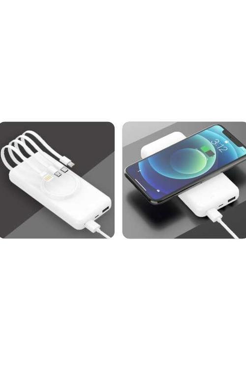 Mighty 10000mAh 4 in 1 Cable Wireless Charging Power Bank White MK109