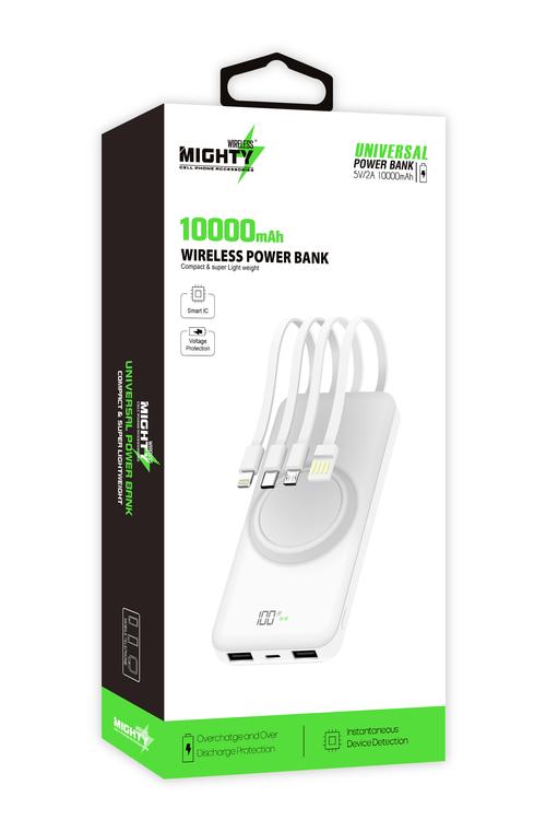 Mighty 10000mAh 4 in 1 Cable Wireless Charging Power Bank White MK109 