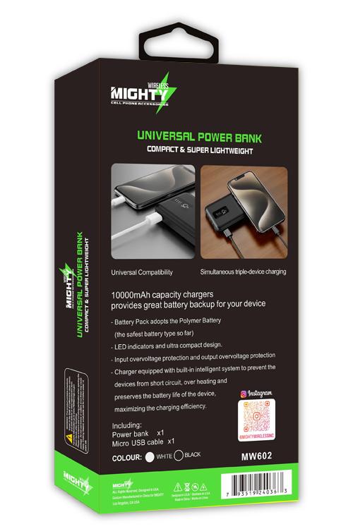 Mighty 10,000mAh Power Bank with 4 Cables Black MW602