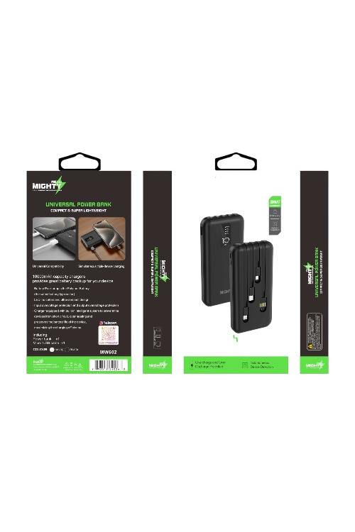 Mighty 10,000mAh Power Bank with 4 Cables Black MW602