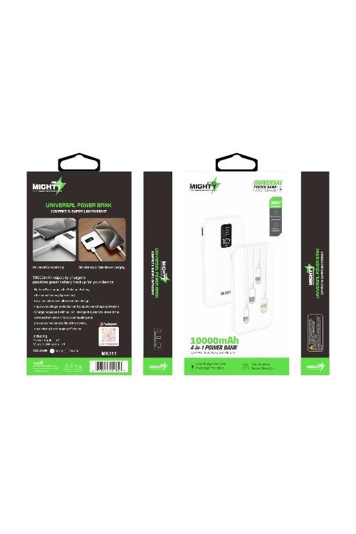 Mighty 10000mAh Power Bank with 4 Cables White MK111