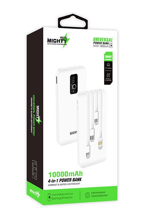 Mighty 10000mAh Power Bank with 4 Cables White MK111