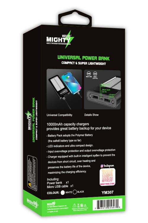 Mighty 10000mAh Solar Power Bank with 4 Cables Black YM307