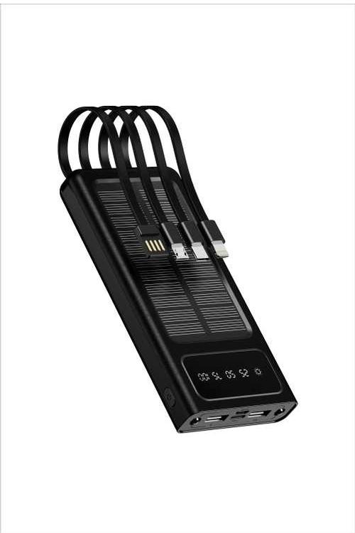 Mighty 10000mAh Solar Power Bank with 4 Cables Black YM307