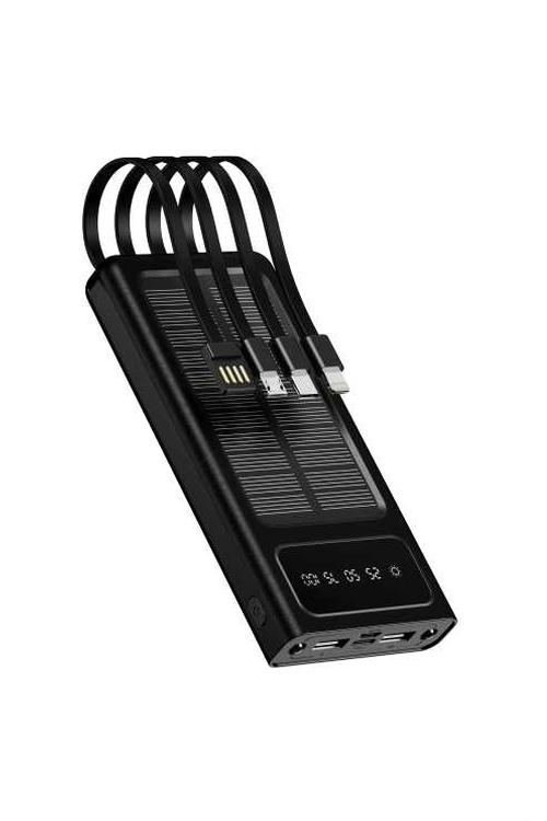 Mighty 10000mAh Solar Power Bank with 4 Cables Black YM307