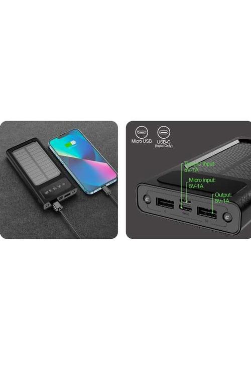 Mighty 10000mAh Solar Power Bank with 4 Cables Black YM307