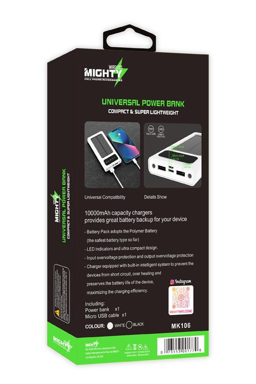 Mighty 10,000mAh Solar Power Bank with 4 Cables White MK106