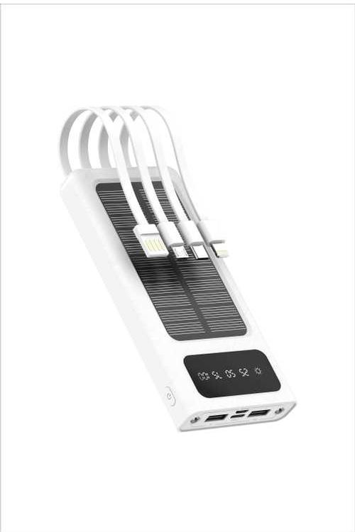 Mighty 10,000mAh Solar Power Bank with 4 Cables White MK106